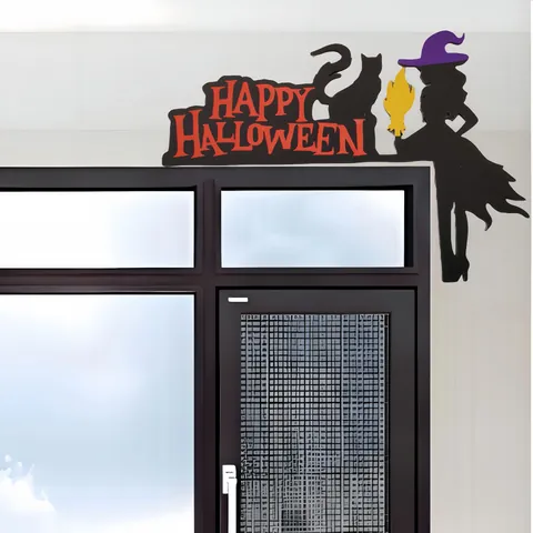 Halloween Wooden Door Frame Corner Decoration Witch Ghost Bat Pumpkin Spider Web Silhouette Corner Sign For Home Decor
