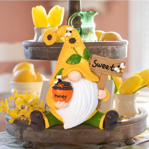 Bee Themed Resin Garden Gnome Figurine Sunflower Decoration Holding Honey Pot Sweet Sign Outdoor Yard Home Ornament Statue