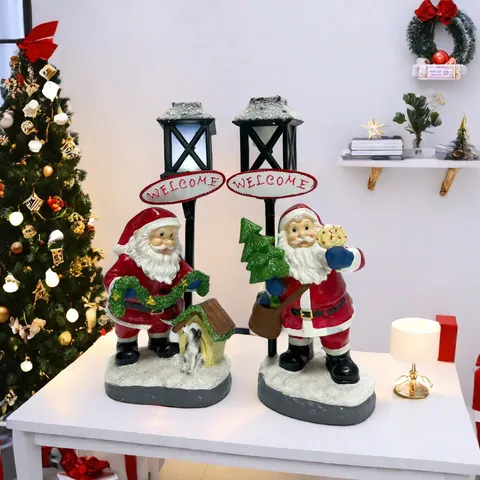 Glowing Resin Christmas Ornament Santa Snowman Street Lamp Welcome Sign Festive Desktop Decor Home Party Decoration