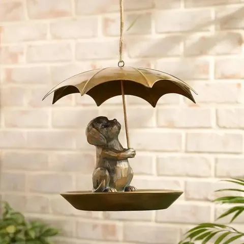 Tier Vogelhaus Mit Regenschirm Harz Antik Kupfer Finish Hängend Eichhörnchen Hund Katze Vogelfutter Schale Garten Deko