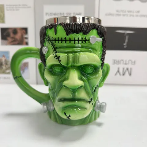 Kreativer Frankenstein Kopf Becher 3D Horror Kaffeetasse Mit Edelstahl Innenauskleidung Harz Außenseite Halloween Party Deko Geschenk