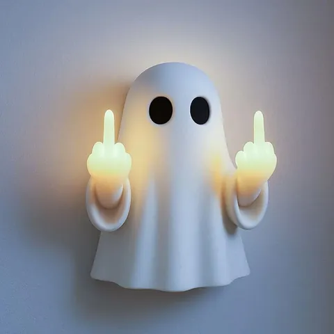 Halloween Geist Mittelfinger LED Lampe Originell Harz Weißer Geist Nachtlicht Für Schlafzimmer Wohnzimmer Party Deko Geschenk
