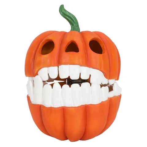 Funny Halloween Pumpkin Storage Box Resin Human Teeth Design Desktop Ornament For Festive Party Decoration Candy Jar Craft