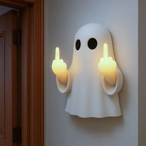Halloween Geist Mittelfinger LED Lampe Originell Harz Weißer Geist Nachtlicht Für Schlafzimmer Wohnzimmer Party Deko Geschenk