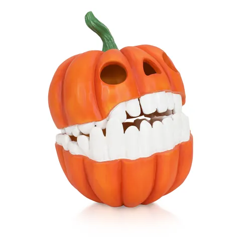 Funny Halloween Pumpkin Storage Box Resin Human Teeth Design Desktop Ornament For Festive Party Decoration Candy Jar Craft