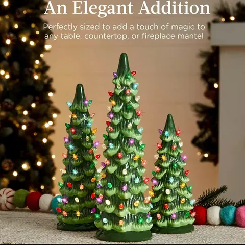 Vintage Resin LED Christmas Tree Ornament With Multicolor Lights Battery Operated Tabletop Xmas Tree For Holiday Home Decor