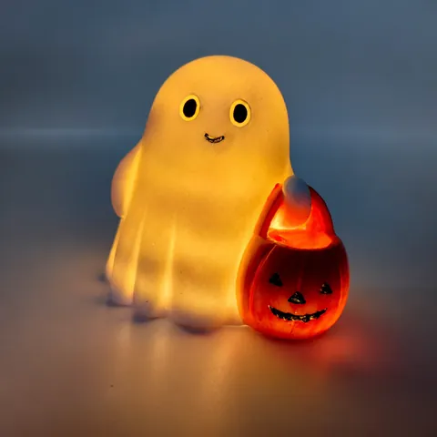 Halloween Cute Ghost Holding Pumpkin Figurine Resin Statue Desktop Night Light Home Party Decor Craft Ornament