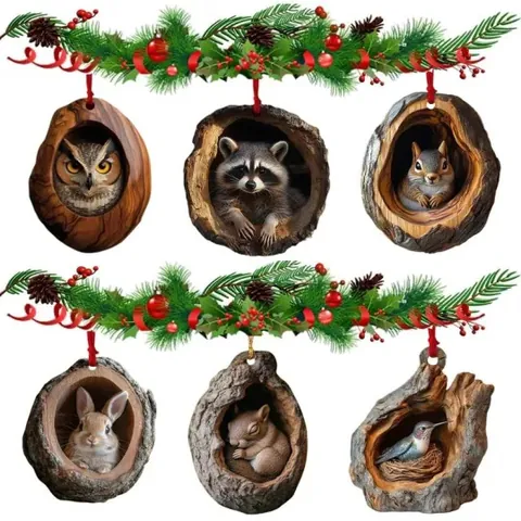 Christmas Tree Hole Animal Advent Calendar Blind Box Acrylic Cartoon Forest Animals Countdown Holiday Hanging Ornaments Gift