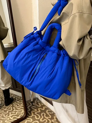 Padded Quilted Puffy Tote Bag For Women Nylon Large Capacity Cloud Bag With Drawstring Casual Fashion Shoulder Handbag