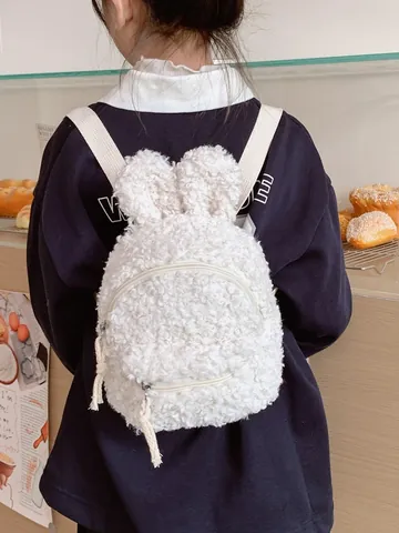 Kids Cute Plush Rabbit Ear Backpack Soft Lamb Wool Mini Daypack For Girls Kindergarten Children School Bag