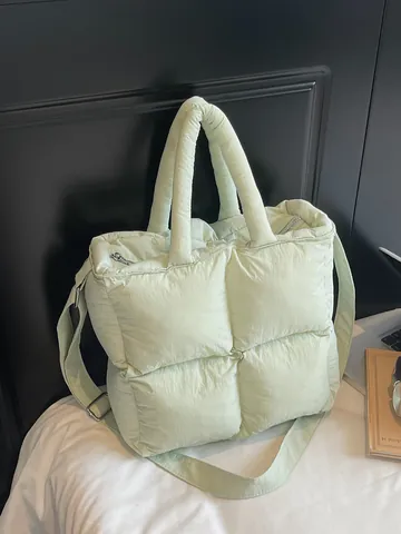 Bolso de Mano Acolchado de Gran Capacidad para Mujer Bolso de Hombro de Algodón Suave Bolso Tote Bandolera Ligero y Simple