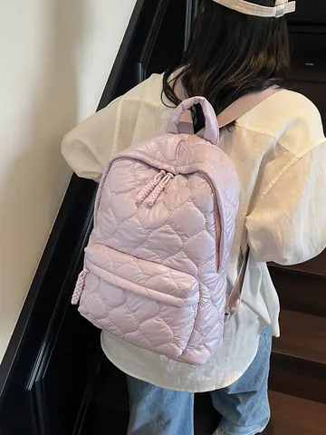Women Lightweight Quilted Puffer Backpack Large Capacity Rhombic Pattern Nylon Bookbag Casual School Daypack Travel Bag