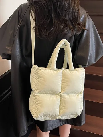 Bolso de Mano Acolchado de Gran Capacidad para Mujer Bolso de Hombro de Algodón Suave Bolso Tote Bandolera Ligero y Simple