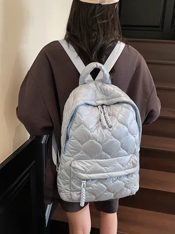 Women Lightweight Quilted Puffer Backpack Large Capacity Rhombic Pattern Nylon Bookbag Casual School Daypack Travel Bag