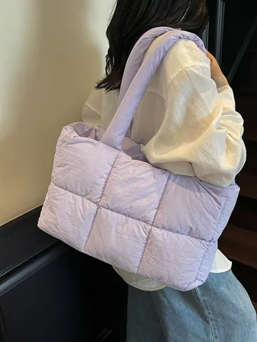 Borsa Tote Trapuntata da Donna Grande Capacità Leggera Borsa a Tracolla Imbottita Casual da Pendolare in Nylon per Tutti i Giorni