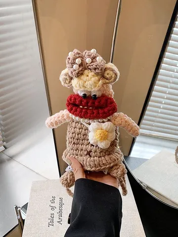 Borsa a Tracolla per Cellulare in Uncinetto Fatto a Mano Personaggio Cartone Animato Divertente Labbra Rosse Maglia Donna Bambini