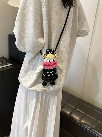 Handgefertigte Gehäkelte Puppe Mini Umhängetasche Funky Gewebte Wollgarn Schultertasche Cartoon Puppe Accessoire Tasche Für Damen Mädchen