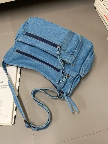 Borsa a Tracolla in Denim Retrò da Donna Multitasche Grande Capacità Borsa a Tracolla in Denim Lavato Casual per Scuola Pendolarismo