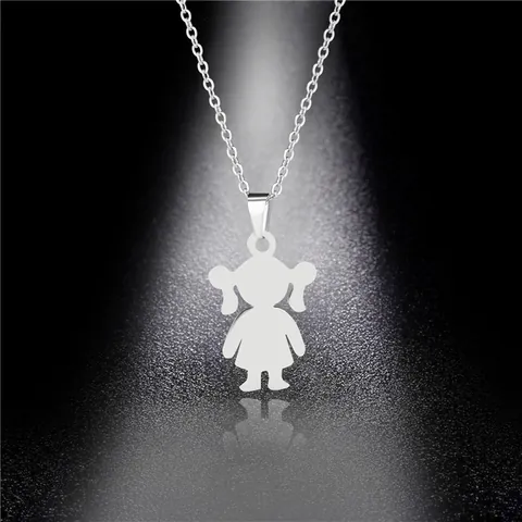 Stainless Steel Cute Girl Boy Silhouette Pendant Necklace For Women Kids Minimalist Family Series Jewelry Polishing Cross Chain Gift