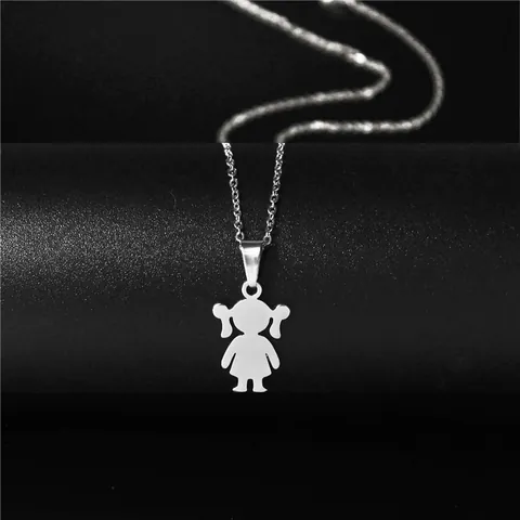 Stainless Steel Cute Girl Boy Silhouette Pendant Necklace For Women Kids Minimalist Family Series Jewelry Polishing Cross Chain Gift
