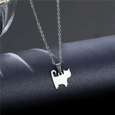 Minimalist 304 Stainless Steel Cute Kitten Pendant Necklace For Women Children Cartoon Cat Clavicle Chain Jewelry Gift