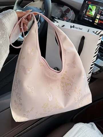 Neuer chinesischer Stil Damen Jacquard Tragetasche Stickerei Schmetterling Bambusblatt Große Kapazität Hobo Schultertasche Elegante Achseltasche