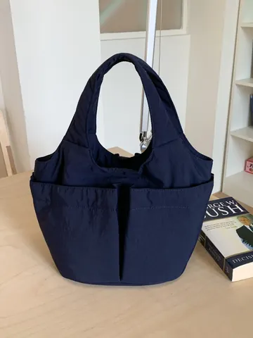 Damen Gesteppte Nylon Tragetasche Große Kapazität Doppeltasche Puffy Eimer Handtasche Leicht Koreanischer Stil Schultertasche