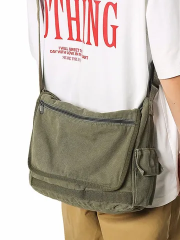 Große Kapazität Gewaschene Segeltuch Umhängetasche Casual Retro Multi Pocket Crossbody Tasche Für Studenten Pendeln Arbeit Tägliche Schultertasche