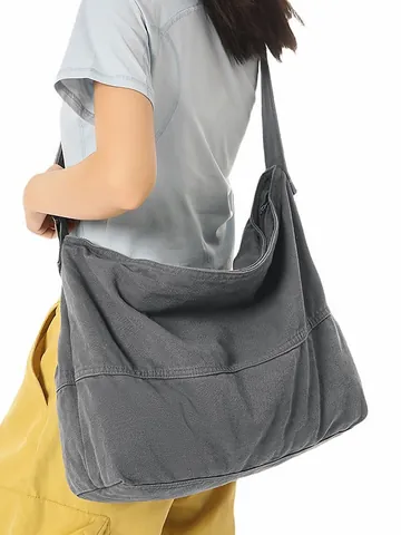 Bolso Bandolera de Lona para Mujer Gran Capacidad Vintage Hobo Bolso de Hombro para Viaje Diario Escuela Estudiantes Color Sólido Casual Tote