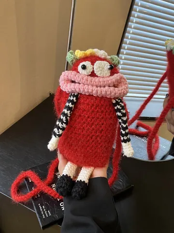 Lustige Großmaul-Monster Häkeln Umhängetasche Für Damen Handgehäkelte Kleine Schultertasche Casual Handytasche Mini Alltagstasche