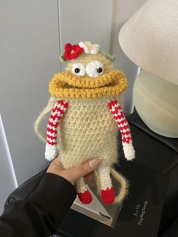 Lustige Großmaul-Monster Häkeln Umhängetasche Für Damen Handgehäkelte Kleine Schultertasche Casual Handytasche Mini Alltagstasche