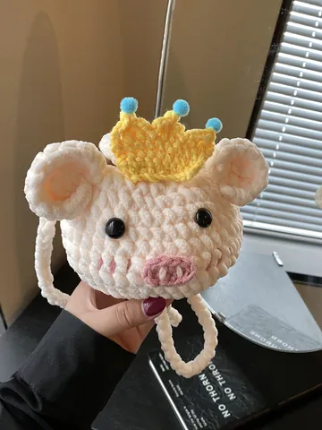 Handmade Crochet Woven Animal Crossbody Bag Cute Knitted Bear Panda Pig Small Round Shoulder Bag For Girls Kids Women Gift
