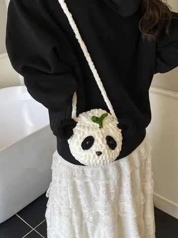 Handmade Crochet Woven Animal Crossbody Bag Cute Knitted Bear Panda Pig Small Round Shoulder Bag For Girls Kids Women Gift