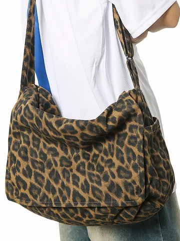 Borsa Messenger in Tela Leopardo Mimetico Grande Capacità Casuale Borsa a Tracolla per Donna Uomo Studente Scuola