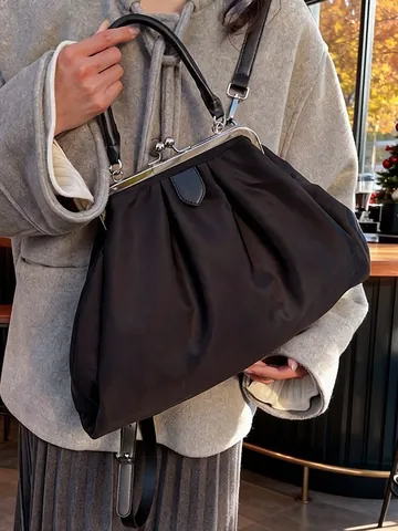 Vintage Gefaltete Wolken-Handtasche Für Damen Große Kapazität Stoff-Schultertasche Mit Metall-Bügelverschluss Und Verstellbarem Riemen Dual Use