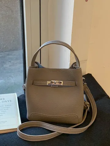 Vintage Litchi Grain PU Leather Bucket Bag For Women Retro Handbag Shoulder Crossbody Bag Commuter Fashion Top Handle Purse