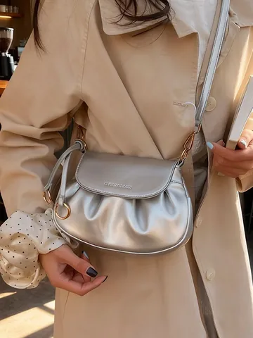 Damen Retro Plissee Satteltasche PU Leder Nischen-Design Umhängetasche Magnetschnalle Mode Taschen Alltag Lässig Damen
