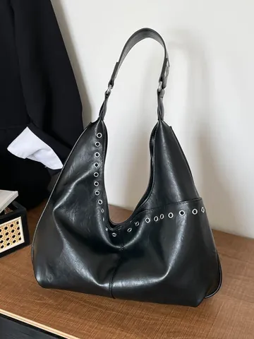 Vintage PU Leder Damen Hobo Tasche Mit Großer Kapazität Metallösen Dekor Schultertasche Tote Bag Pendler Unterarmtasche