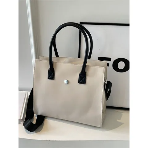 Large Capacity PU Leather Tote Bag For Women Minimalist Commuter Handbag With Detachable Shoulder Strap Casual Daily Bag
