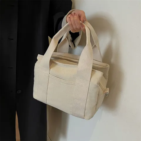 Women Fashion Canvas Multi Pocket Tote Bag Large Capacity Casual Shoulder Crossbody Bag Minimalist Versatile Handbag For Daily Use
