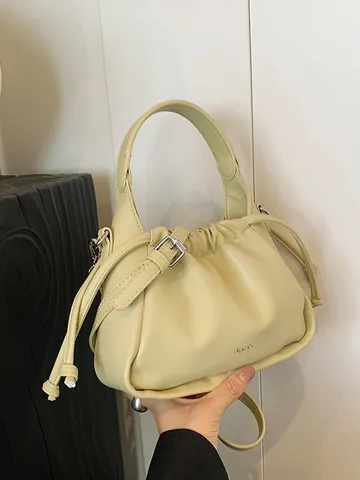 Damen Vintage Gerafft PU Leder Wolke Tasche Mode Falten Kordelzug Schulter Umhängetasche Vielseitig Retro Handtasche