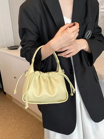 Damen Vintage Gerafft PU Leder Wolke Tasche Mode Falten Kordelzug Schulter Umhängetasche Vielseitig Retro Handtasche
