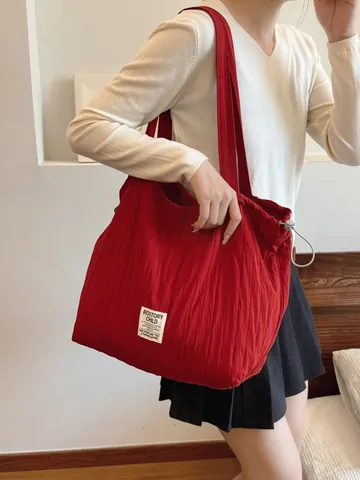 Borsa Tote in Nylon Pieghettato a Grande Capacità per Donna Borsa a Spalla Casual a Righe Con Coulisse Borsa Versatile da Pendolare