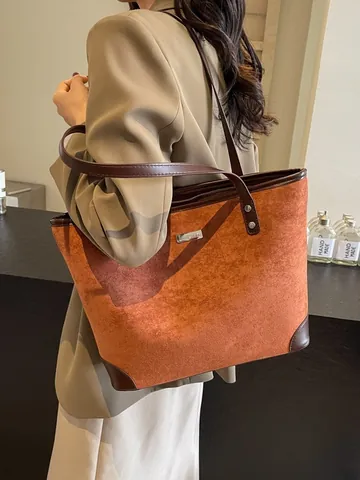 Γυναικεία Vintage Τσάντα Tote από Δέρμα PU με Όψη Σουέτ Μεγάλης Χωρητικότητας Τσάντα Ώμου για Μετακίνηση και Σχολείο