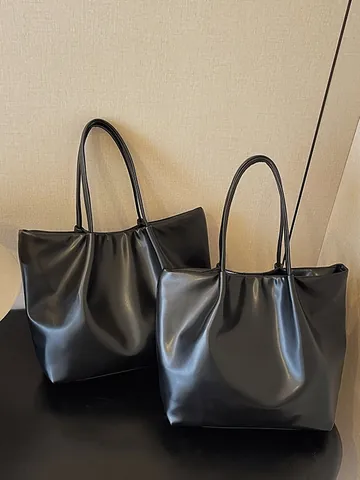 Bolso Tote de Cuero PU de Gran Capacidad para Mujer Retro Minimalista Bolso de Hombro Fruncido Con Hebilla Magnética Bolso de Trabajo