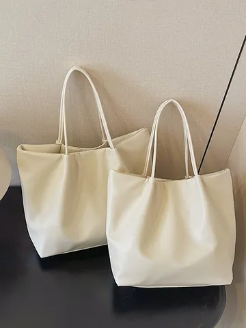 Bolso Tote de Cuero PU de Gran Capacidad para Mujer Retro Minimalista Bolso de Hombro Fruncido Con Hebilla Magnética Bolso de Trabajo