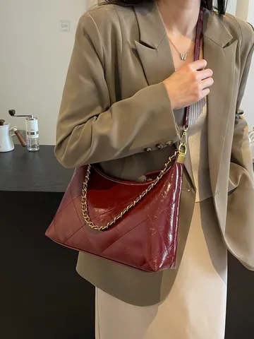 Vintage Gesteppte Raute Schultertasche Für Damen Große Kapazität PU Leder Achseltasche Mit Goldkette Mode Umhängetasche