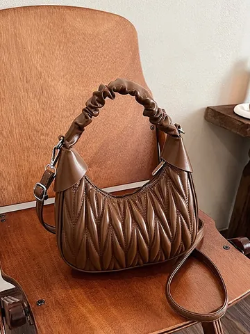 Vintage Damen PU Leder Falten Wolke Tasche Gesteppte Ruched Griff Hobo Schultertasche Mit Abnehmbarem Verstellbarem Gurt Handtasche