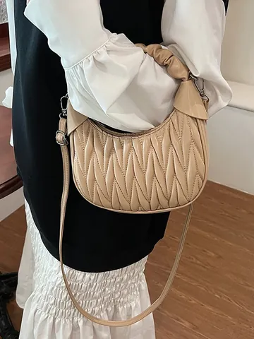 Vintage Damen PU Leder Falten Wolke Tasche Gesteppte Ruched Griff Hobo Schultertasche Mit Abnehmbarem Verstellbarem Gurt Handtasche