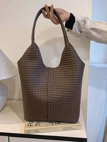Bolso Tote de Cuero PU Tejido Minimalista para Mujer Bolso de Hombro de Alta Capacidad Bolso de Mano Retro Color Sólido Trabajo